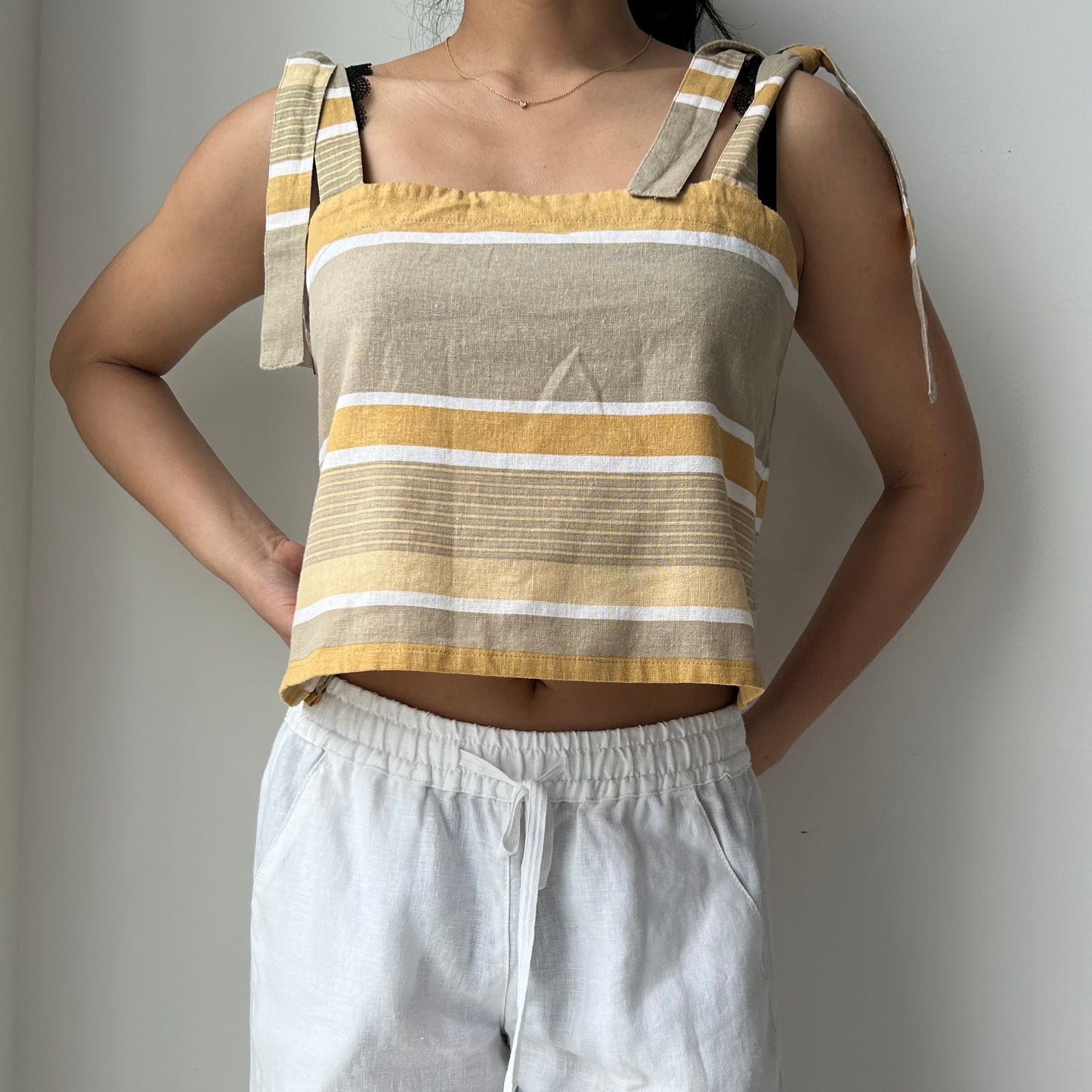 Saint Helena Striped Linen Tie-Strap Tank - Medium