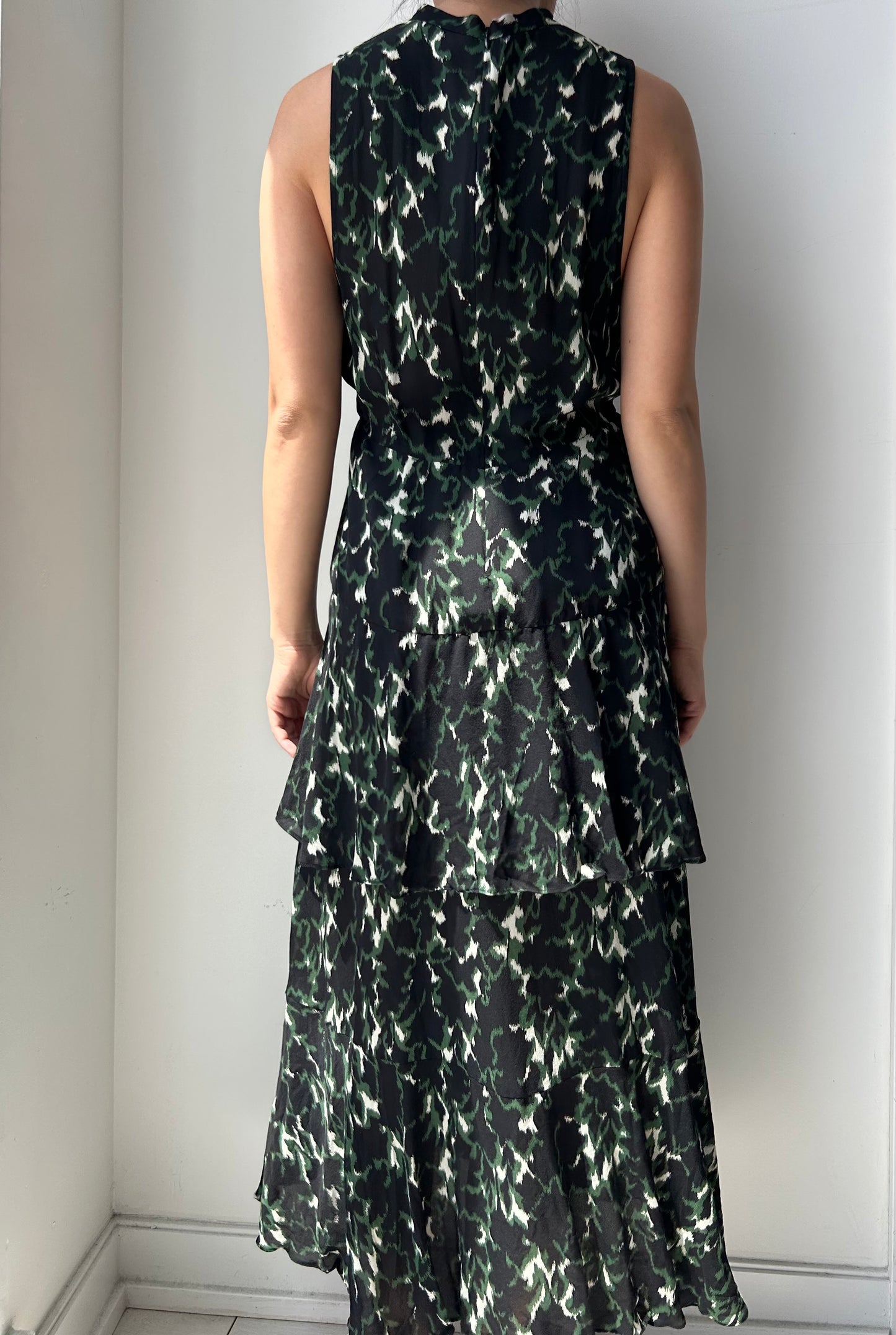A.L.C. Green Abstract Print Sleeveless Silk Midi Dress - Medium