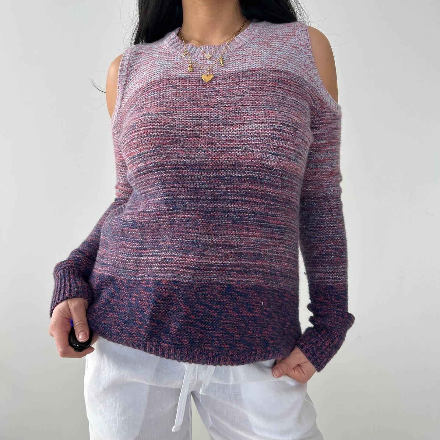 Rebecca Minkoff Purple Wool and Alpaca Knit Cold Shoulder Sweater - Medium
