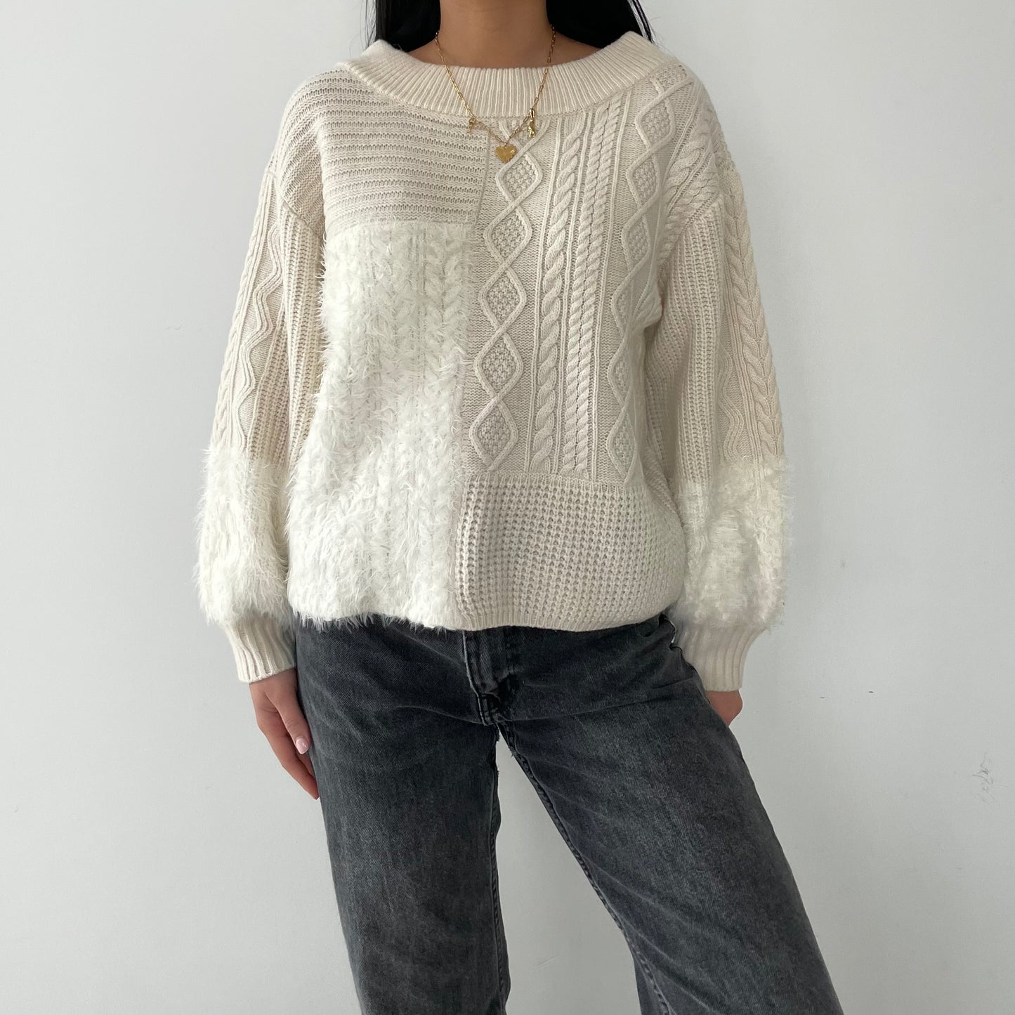 Cream Wool and Camel Blend Fuzzy Knit - Medium