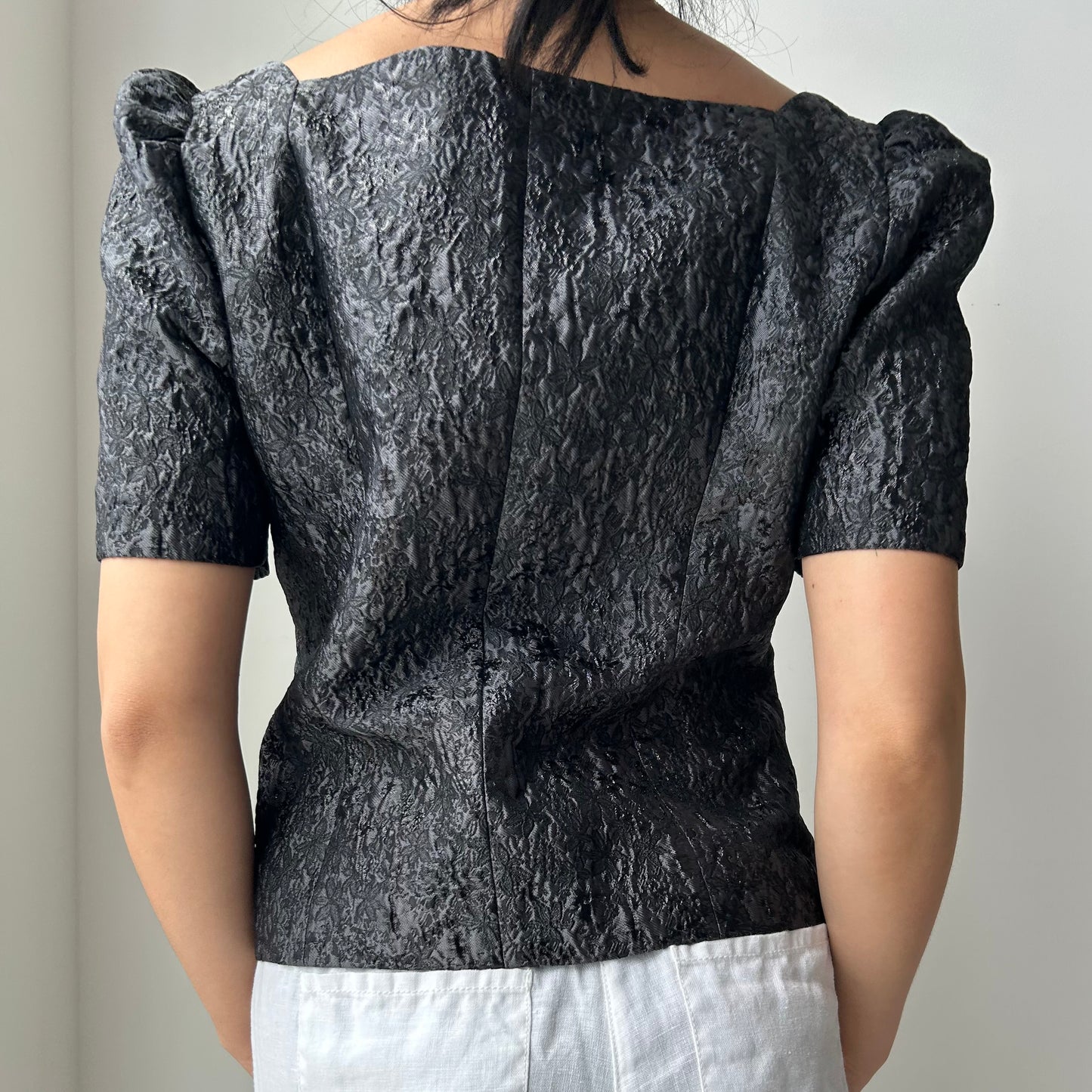 Club Monaco Charcoal Grey Jacquard Square Neck Top - Small