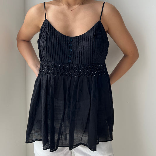 Black Embellished Poplin Cami Top - Large