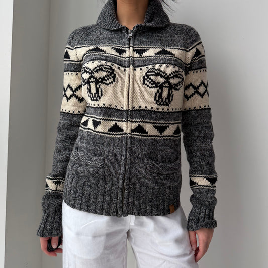 2000s TNA Grey Lambswool Cowichan Zip Cardigan - Small