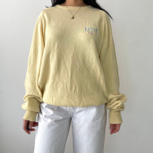Vintage 1980s Burberrys Butter Yellow Lambswool Crewneck Sweater - X-Large