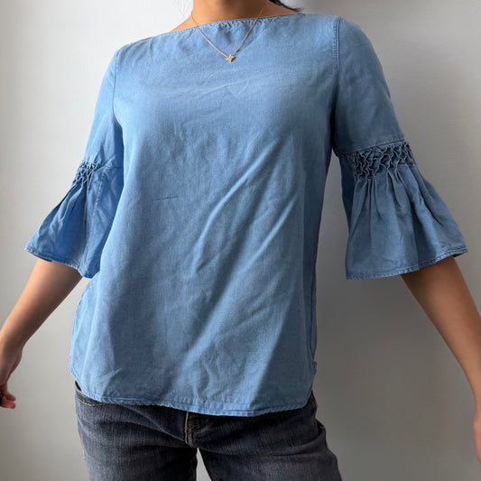 Massimo Dutti Blue Bell-Sleeve Top - X-Small
