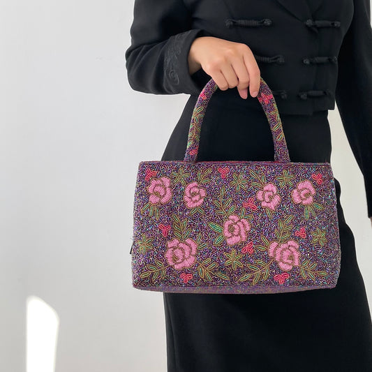 Purple Floral Beaded Bag