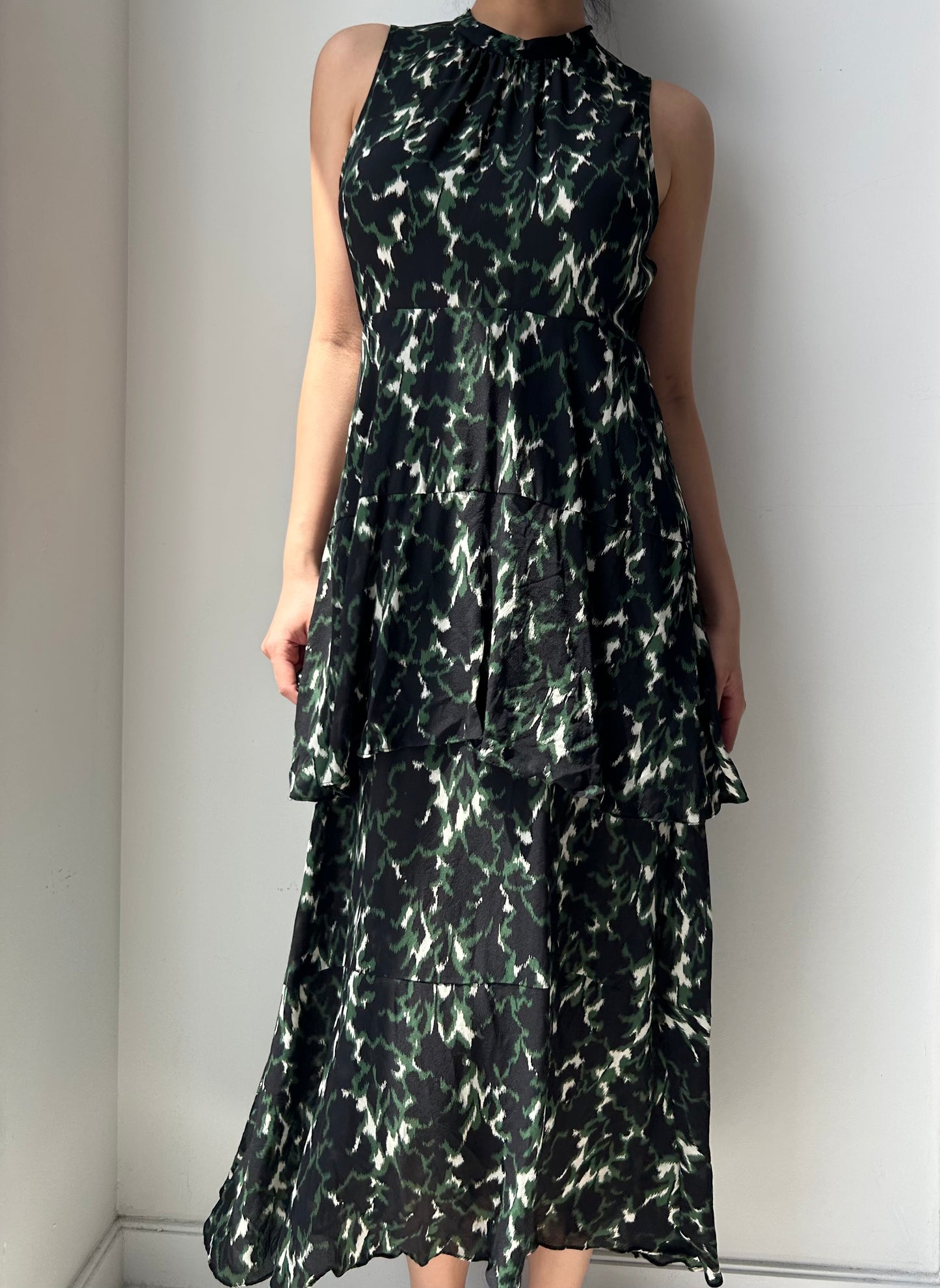 A.L.C. Green Abstract Print Sleeveless Silk Midi Dress - Medium