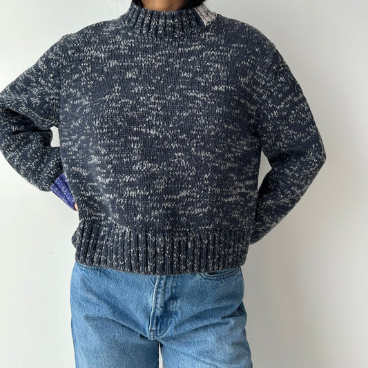 Cos Navy Mock Neck Marled Chunky Knit Jumper - X-Small
