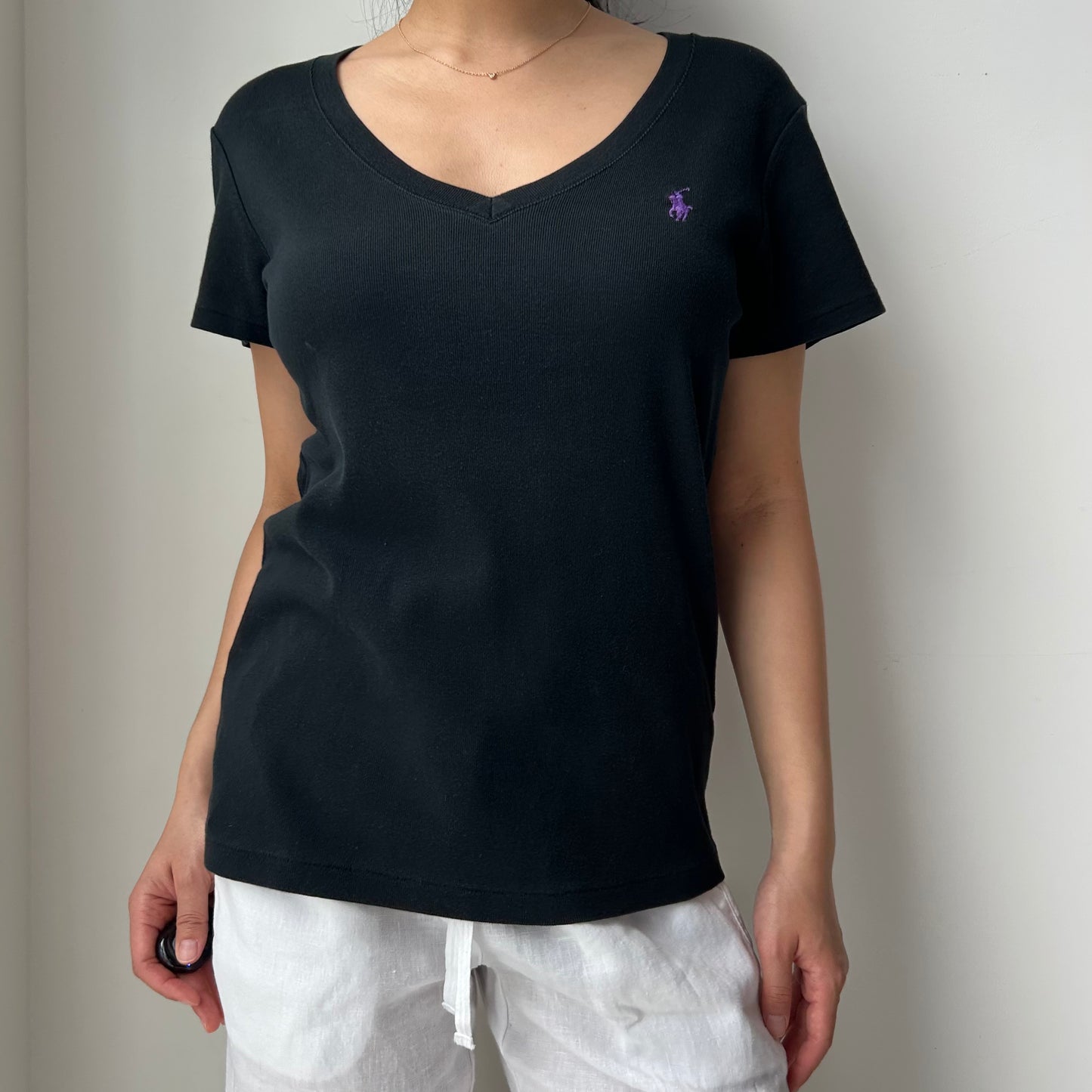 Ralph Lauren Sport Black V Neck Tee - Large