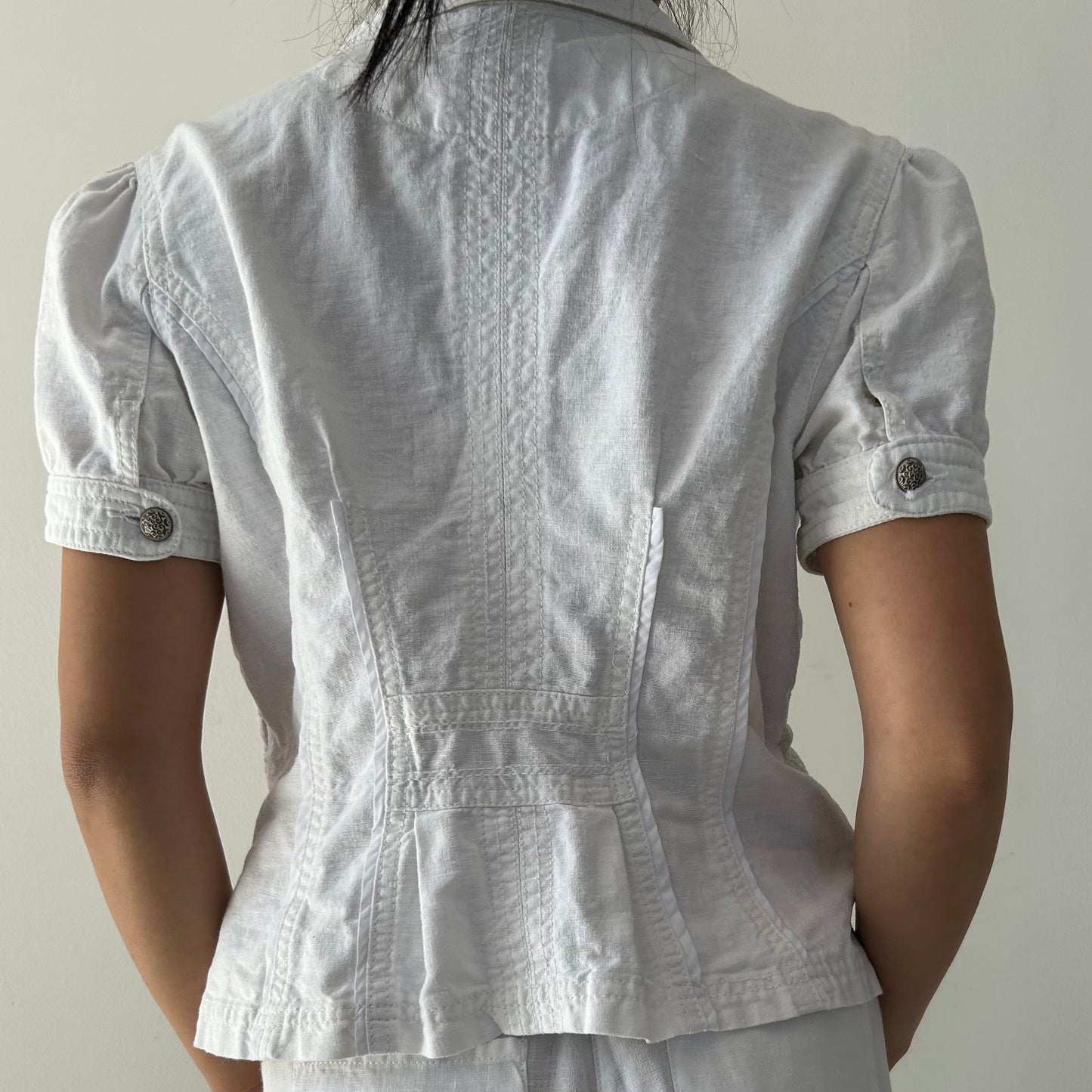 Point Zero by Nicole Benisti White Tailored Short-Sleeve Blazer - Medium