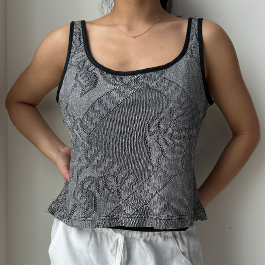 Vintage 90s Made in Canada Black and Silver Metallic Knit Tank - Large