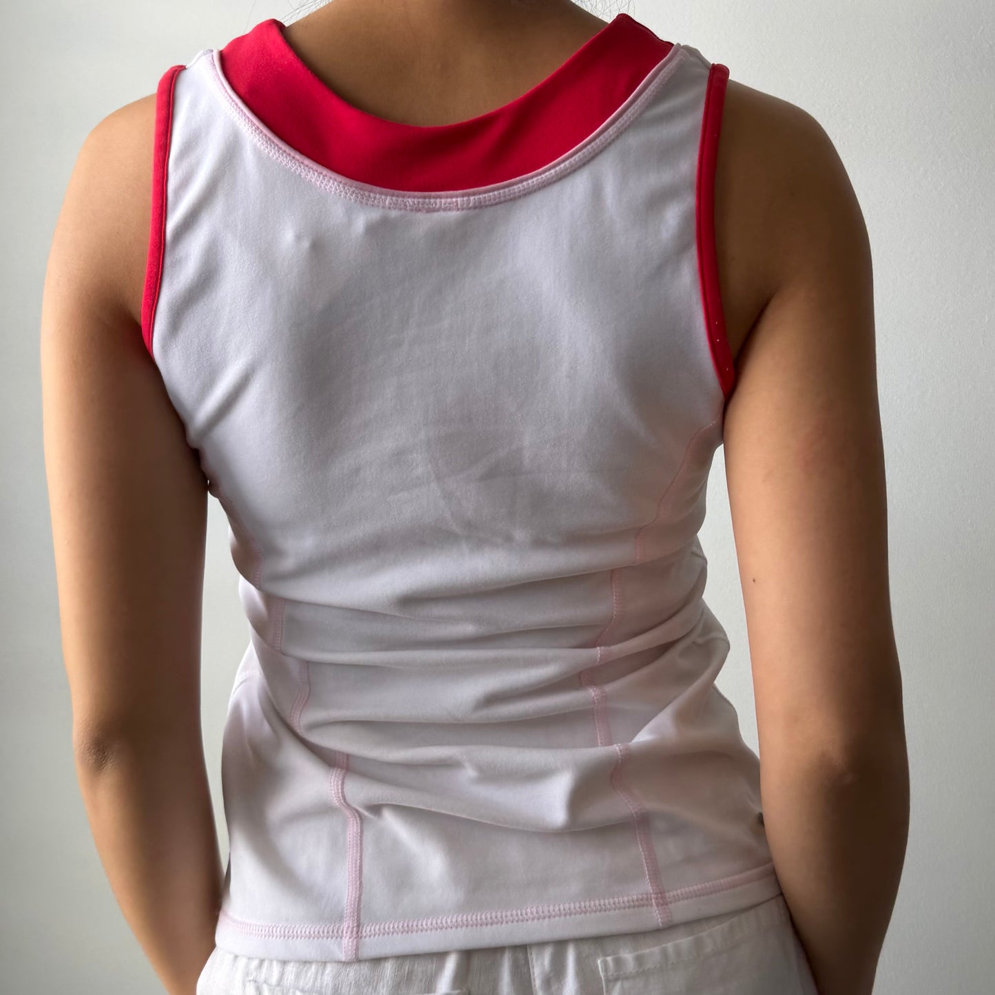 Adidas White and Red Sporty Tank Top - Small