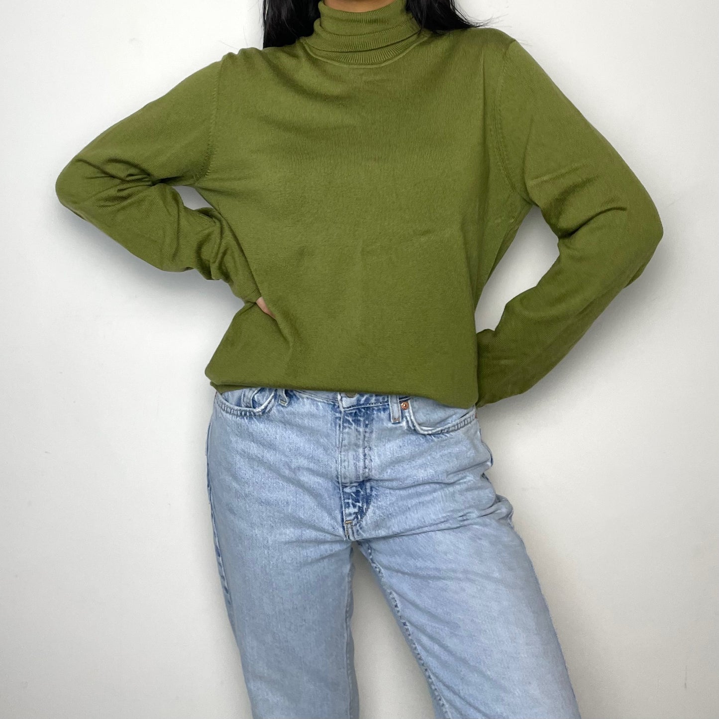 Lafayette 148 New York Green Wool Turtleneck Sweater - Large