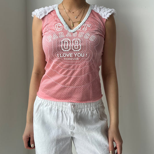 Parasuco Sporty Mesh Graphic Baby Tee in Pink - X-Small