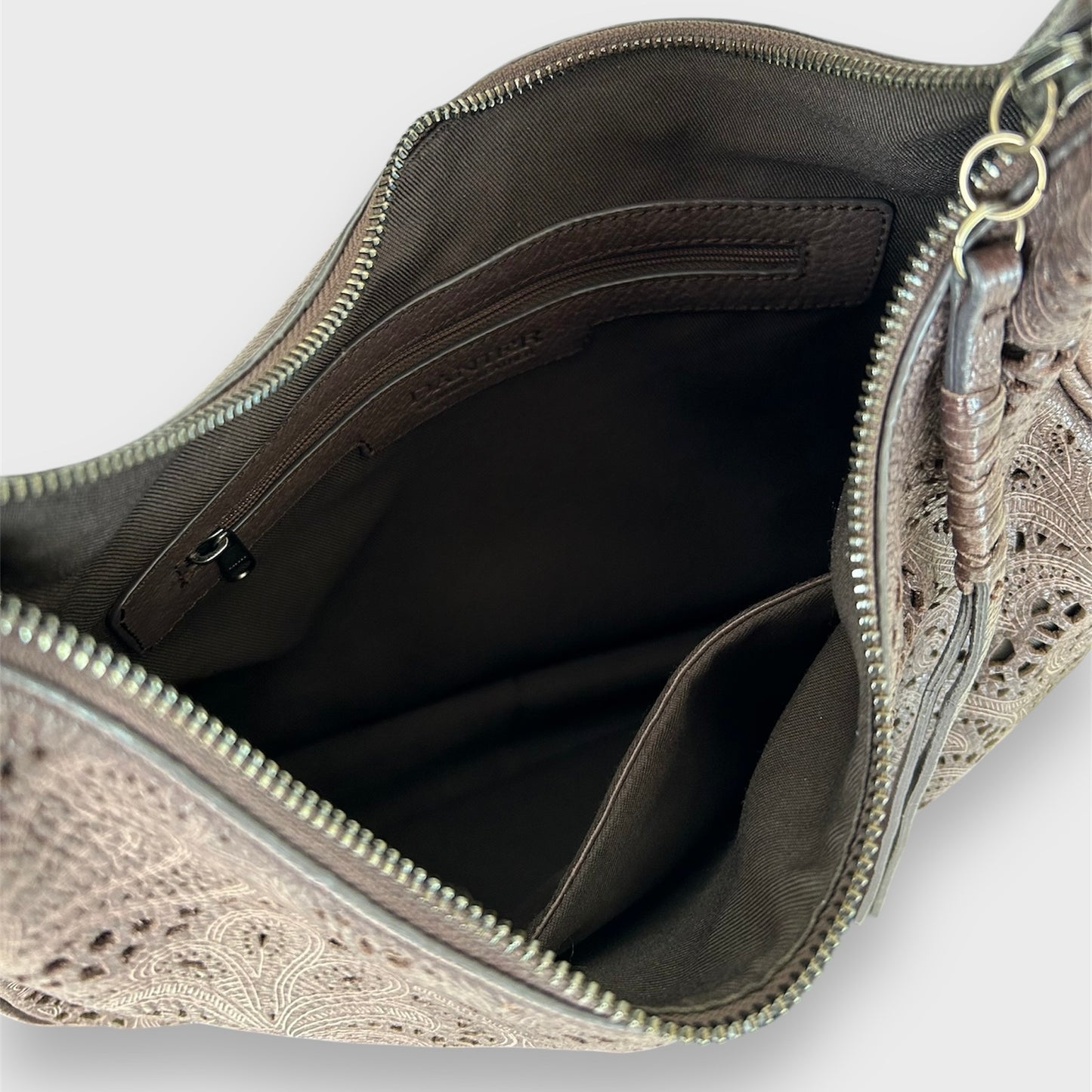 Danier Brown Embroidered Leather Hobo Bag