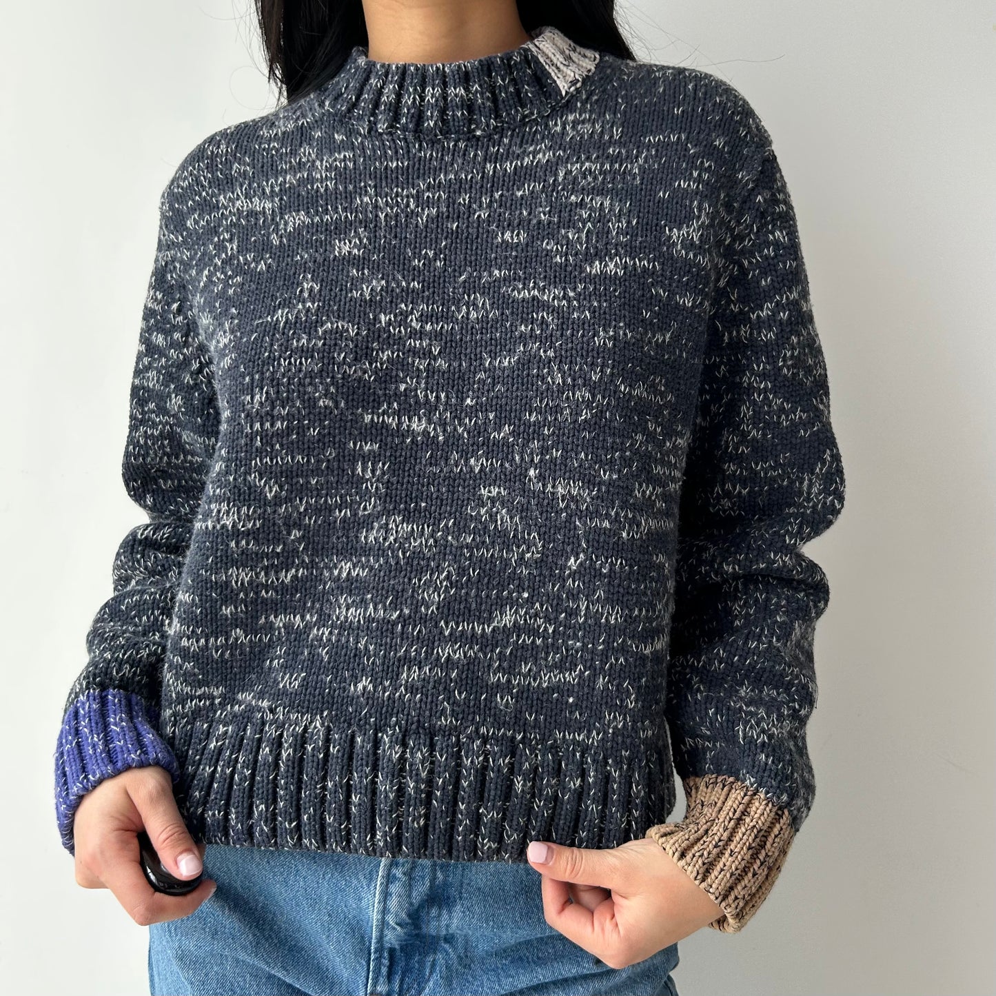 Cos Navy Mock Neck Marled Chunky Knit Jumper - X-Small