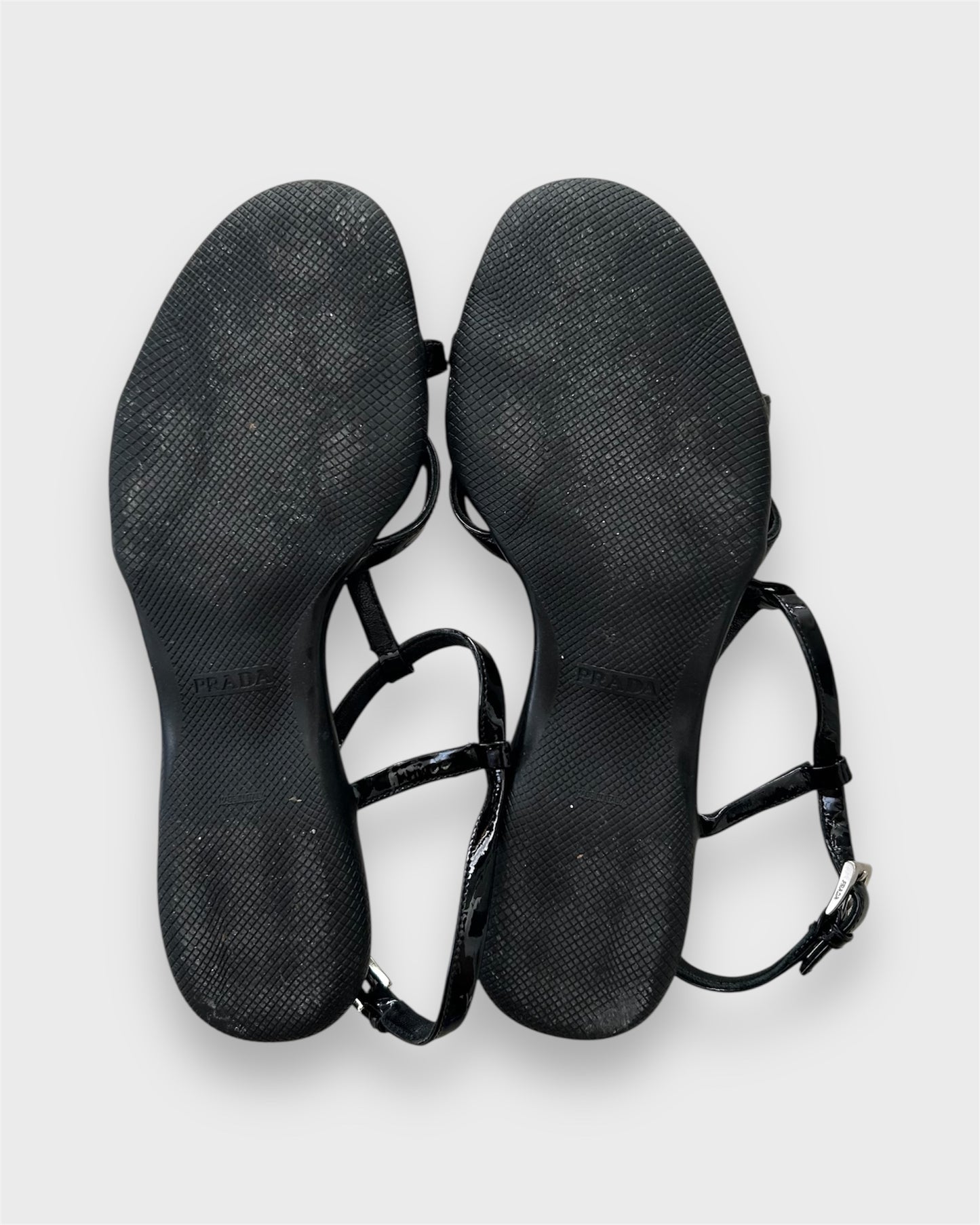 Prada Black Patent Leather Strappy Sandals - Size 38