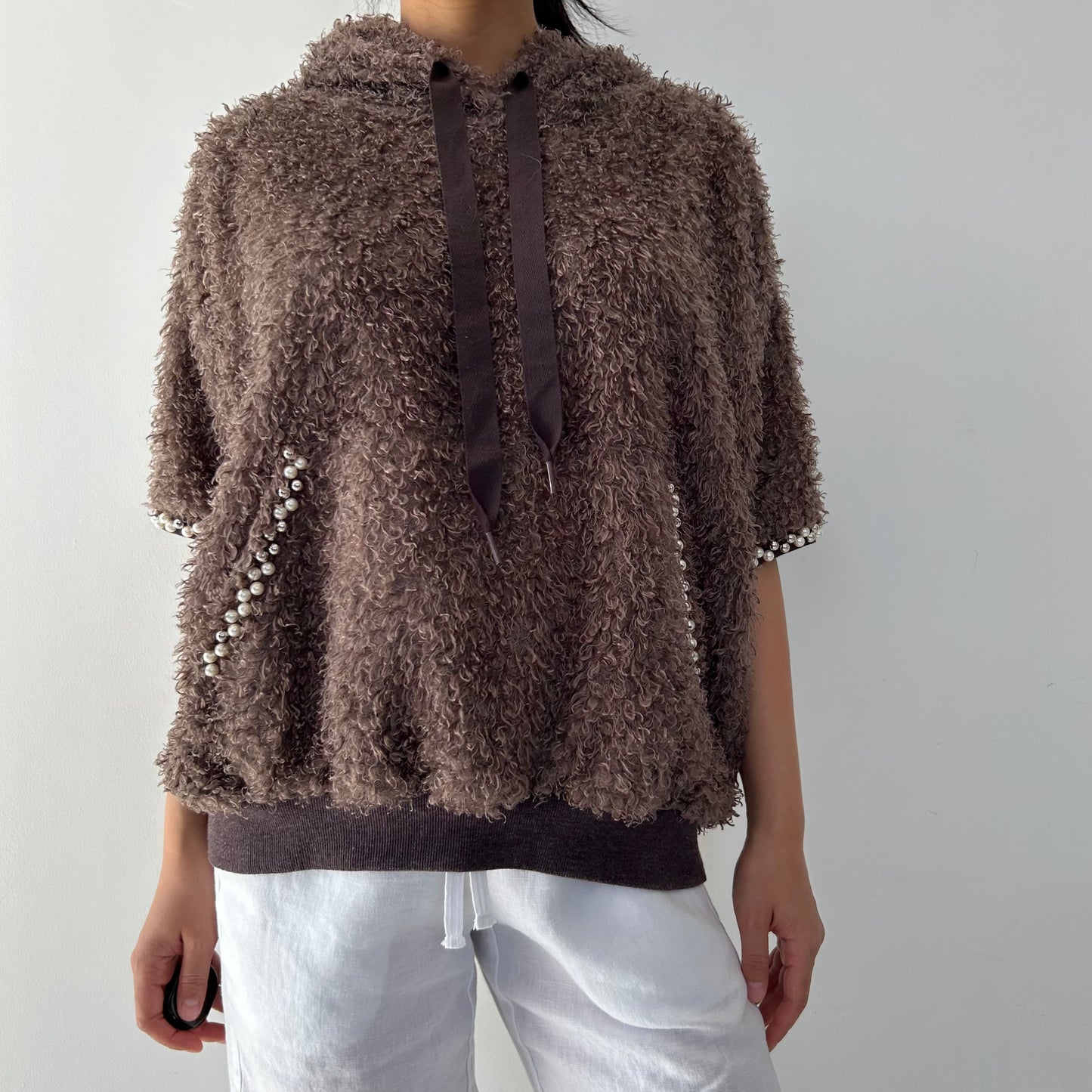 Rinascimento Brown Fuzzy Short Sleeve Hoodie - Medium