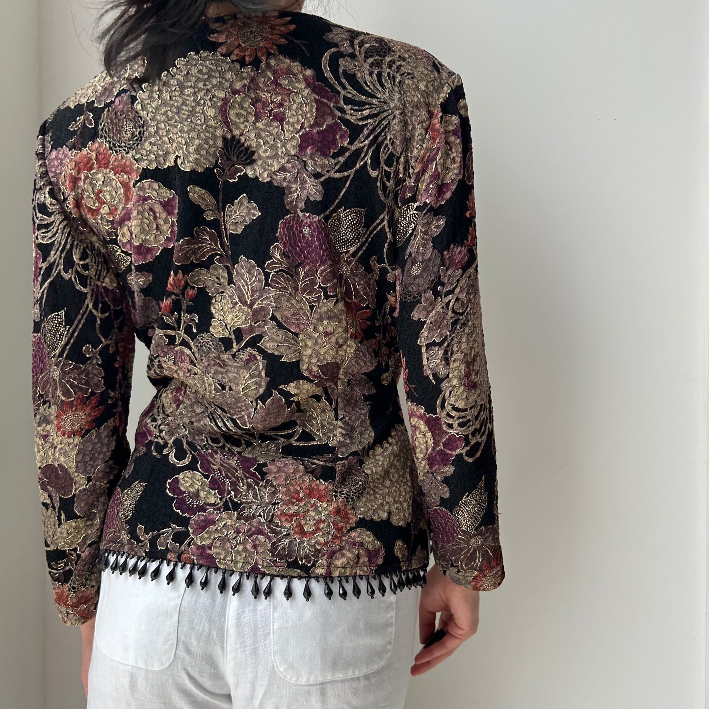 Made in USA Floral Metallic Brocade Wrap Top - Medium