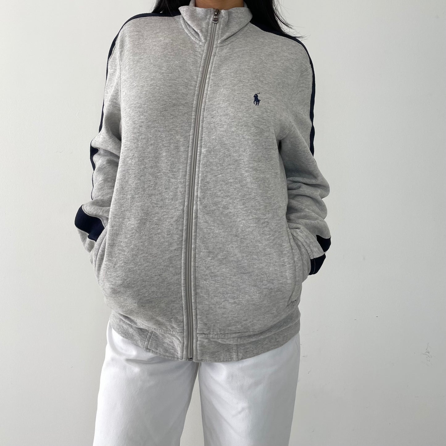 Polo Ralph Lauren Grey and Navy Track Jacket - Medium