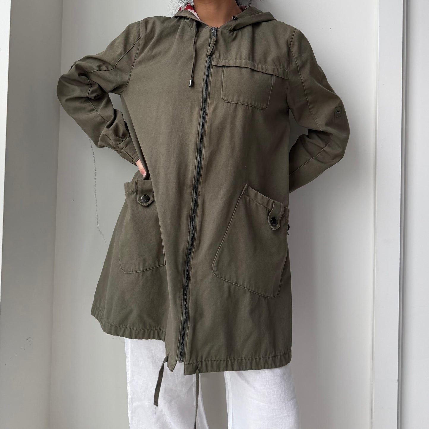 TWINSET Milano Khaki Green Hooded Zip Jacket - Large