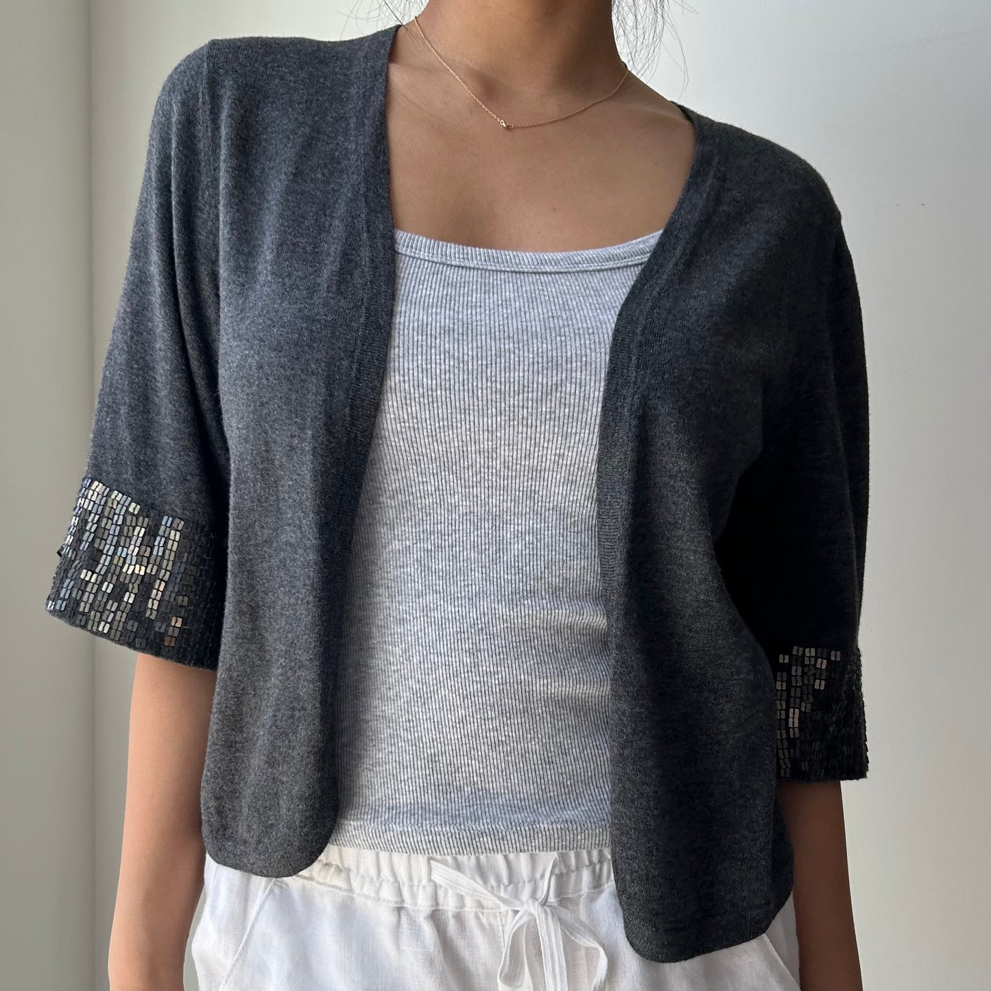 Banana Republic Charcoal Open-Front Cardigan with Sequin Trim - Medium