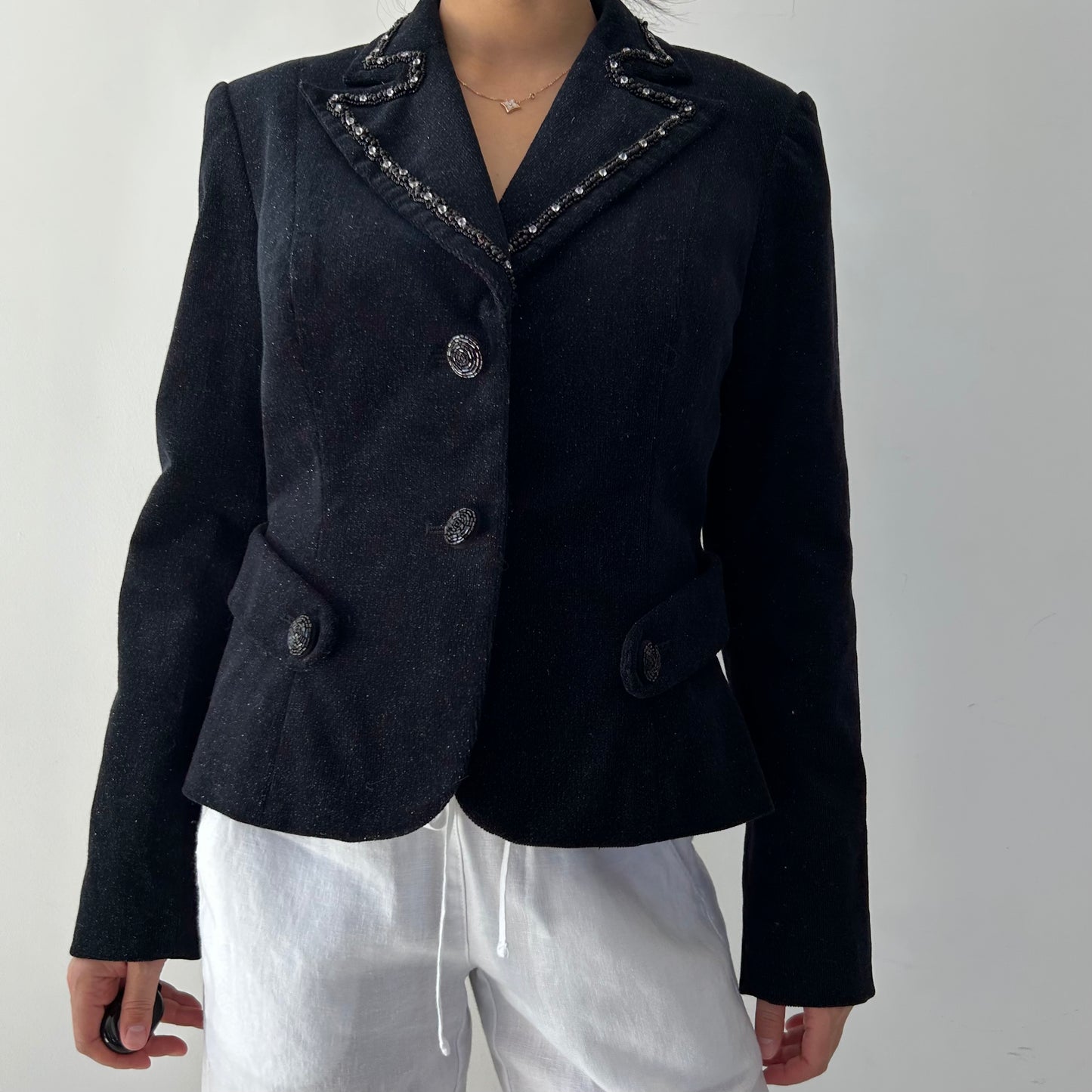 Black Embellished Corduroy Blazer - Small