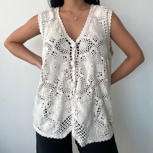 White Crochet Vest - Large/X-Large