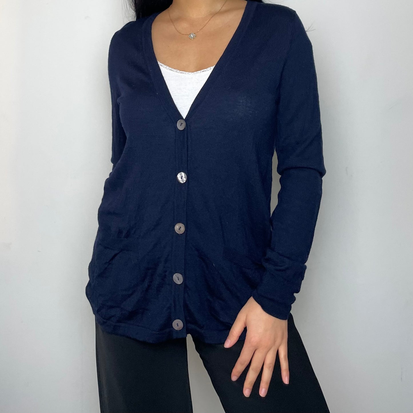 Cynthia Rowley Navy V-Neck Merino Wool Cardigan - Medium