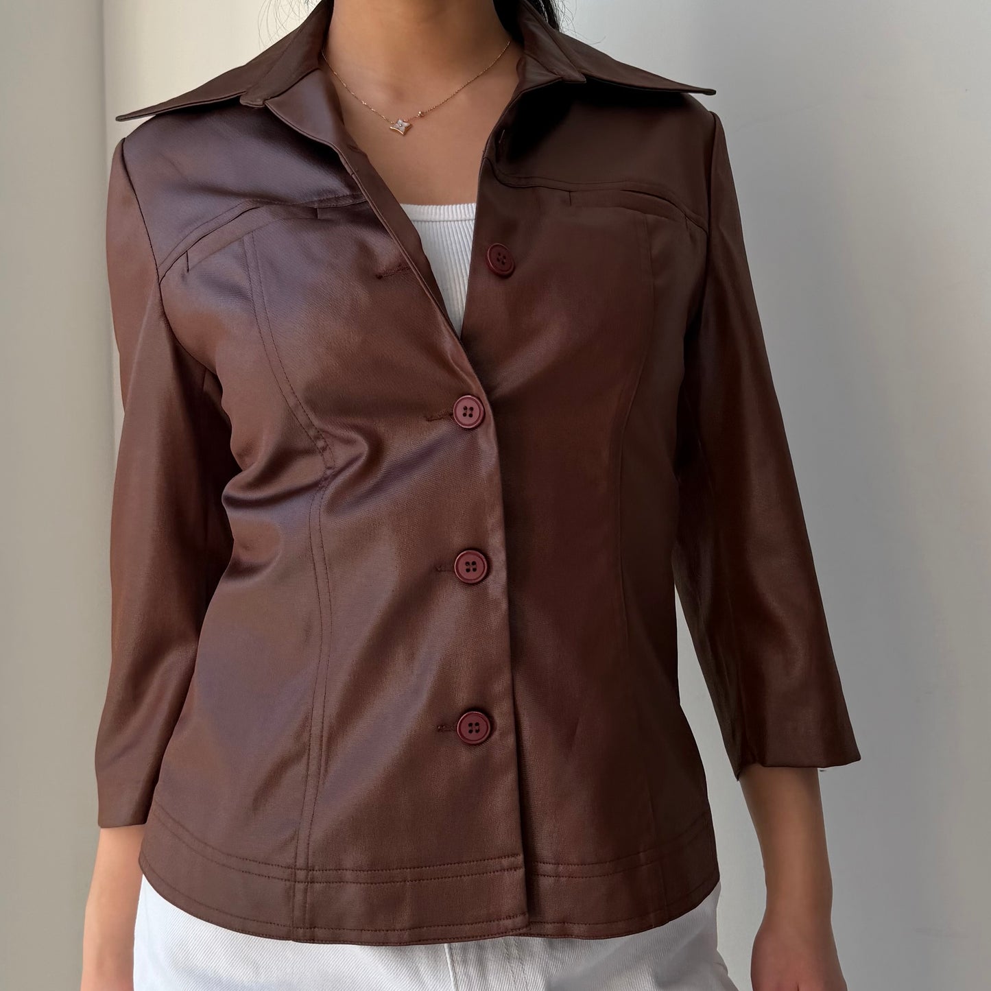 Milio Made in France Brown Metallic Lightweight Blouse - Small