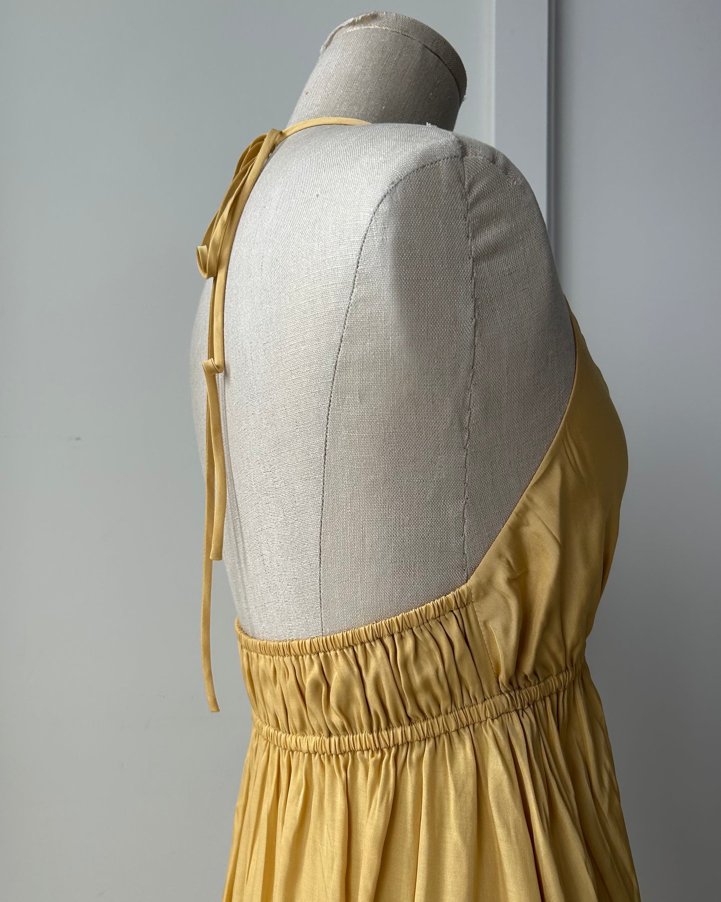 Nap Mustard Yellow Satin Halter Maxi Dress - Small