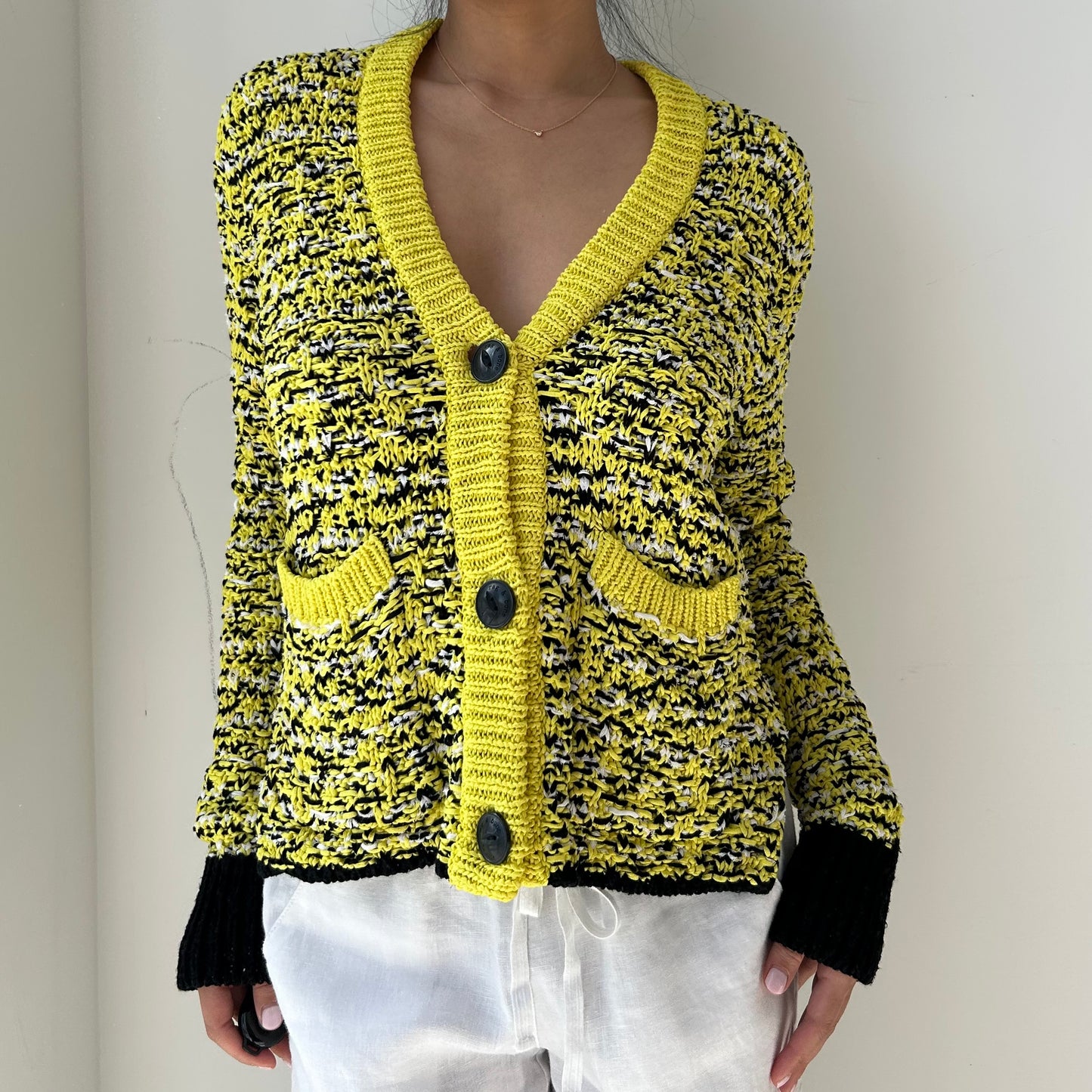 Rag & Bone Yellow and Black V-Neck Cardigan - Medium