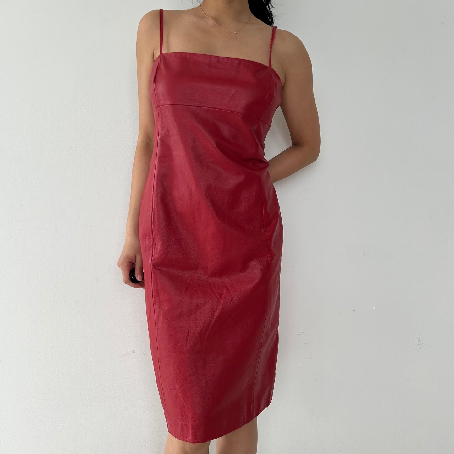 1990s Ralph Lauren Red Leather Dress - Large