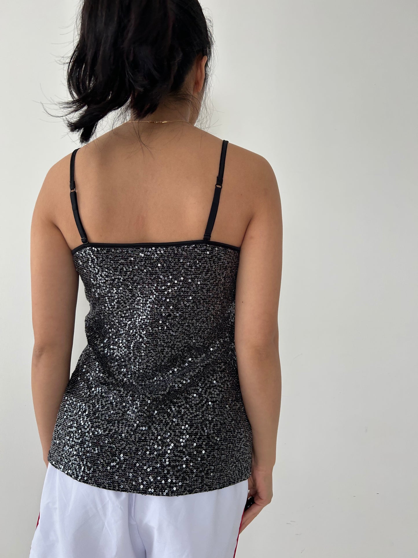 Express Black and Silver Sequin Tank - Small