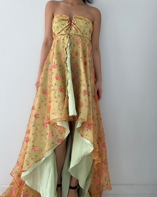 Pam Chorley Fashion Crimes High- Low Strapless Floral Gown - Small