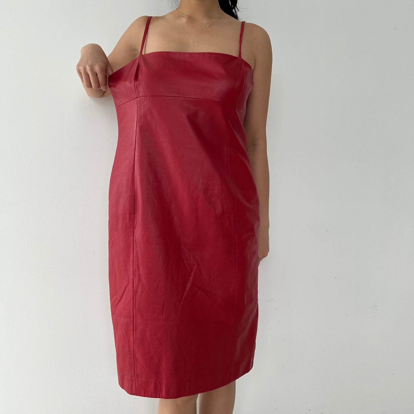 1990s Ralph Lauren Red Leather Dress - Large
