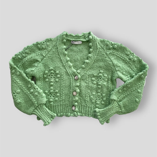 BNWT Zara Green V-Neck Cropped Cardigan - Small