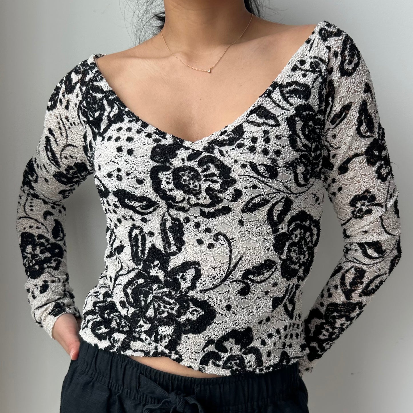 Free People Textured Floral Long Sleeve - X-Small