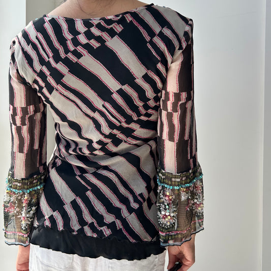 Diane von Furstenberg Embellished Long Sleeve Silk Blouse - Small