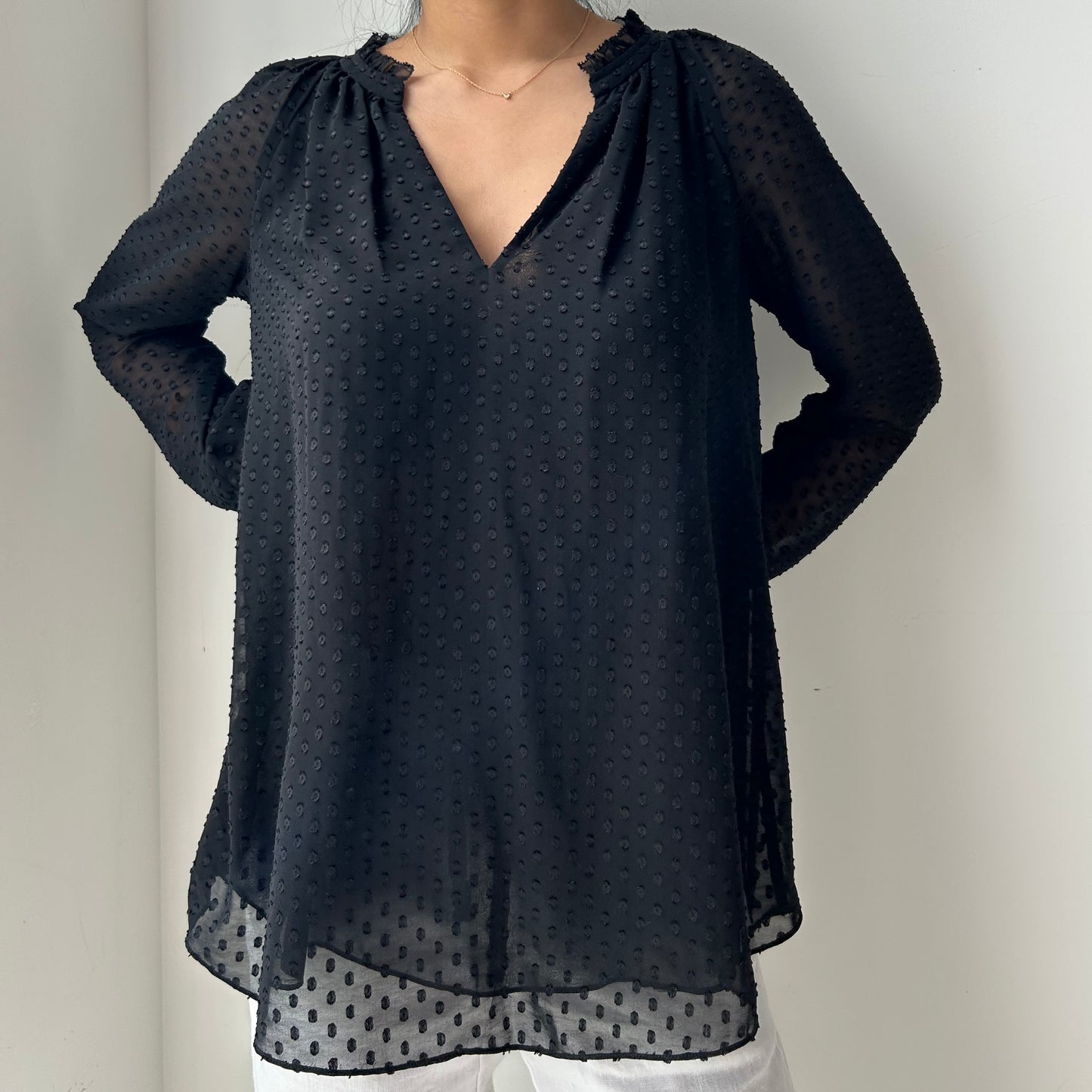 Diane von Furstenberg Black Long Sleeve Polka Dot Blouse - Medium