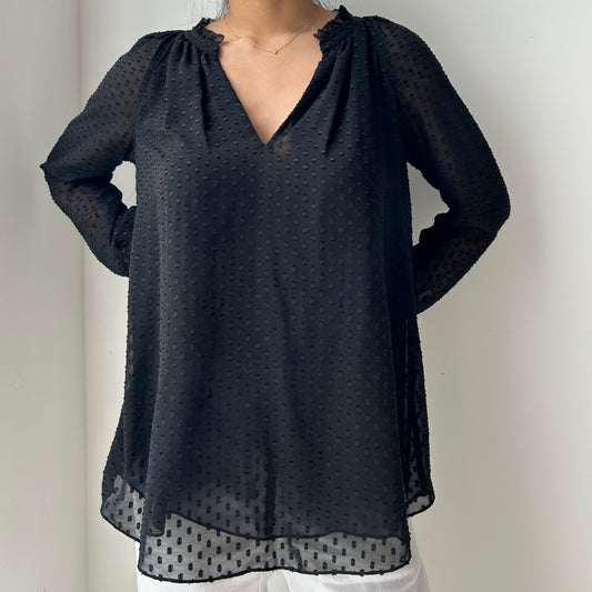 Diane von Furstenberg Black Long Sleeve Polka Dot Blouse - Medium
