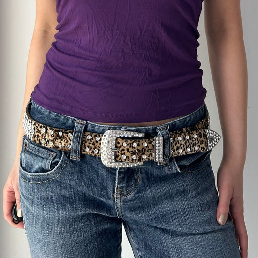 Leopard Print Rhinestone Western Belt
