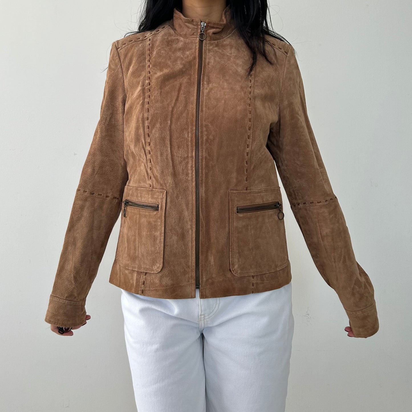 Brown Suede Full-Zip Jacket - Medium