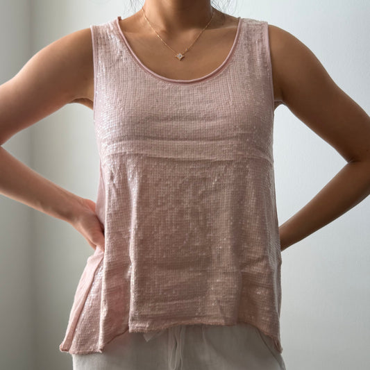 Made in Italy Pink Linen Blend Sequin Tank - Small