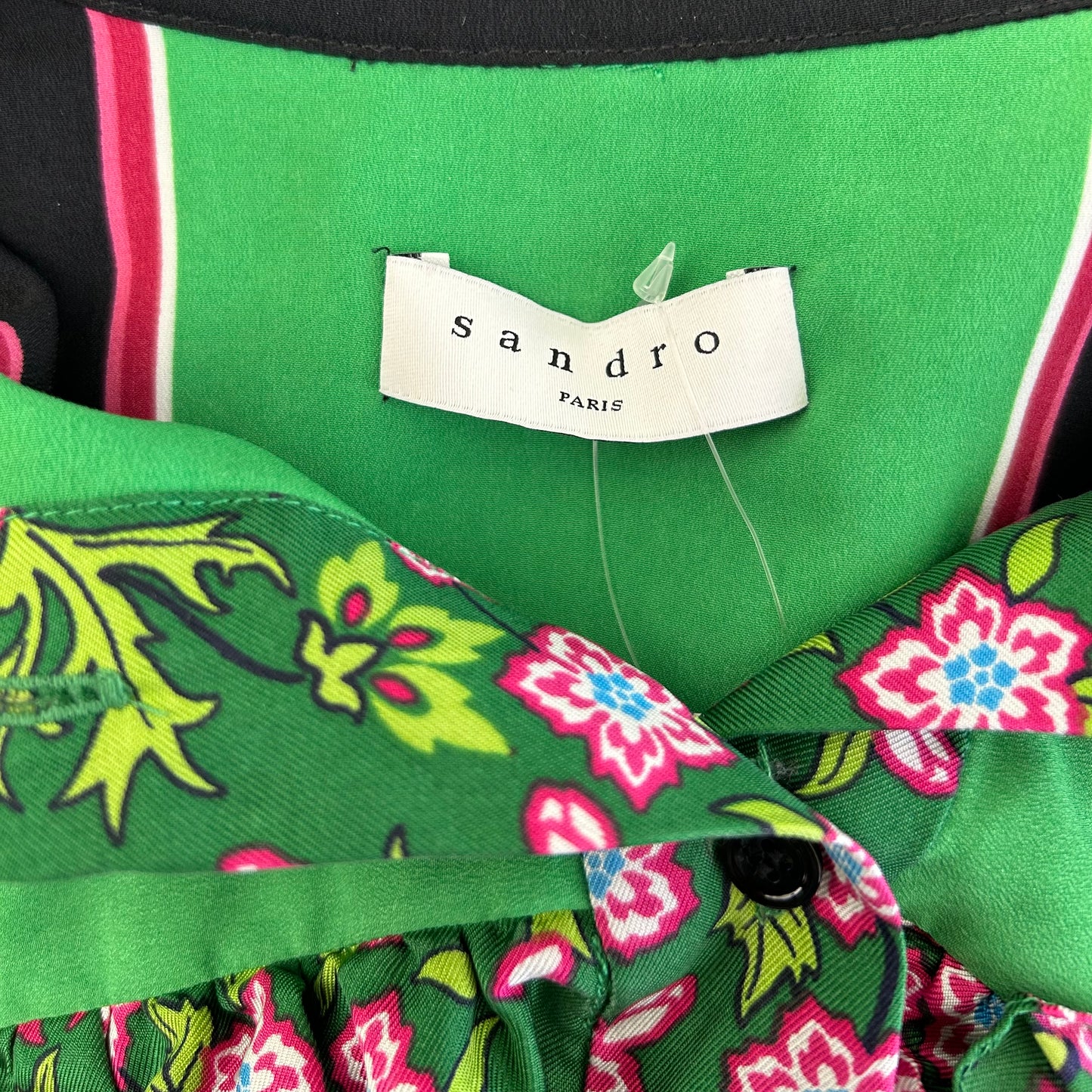Sandro Green Floral Silk Shirt Dress - Medium