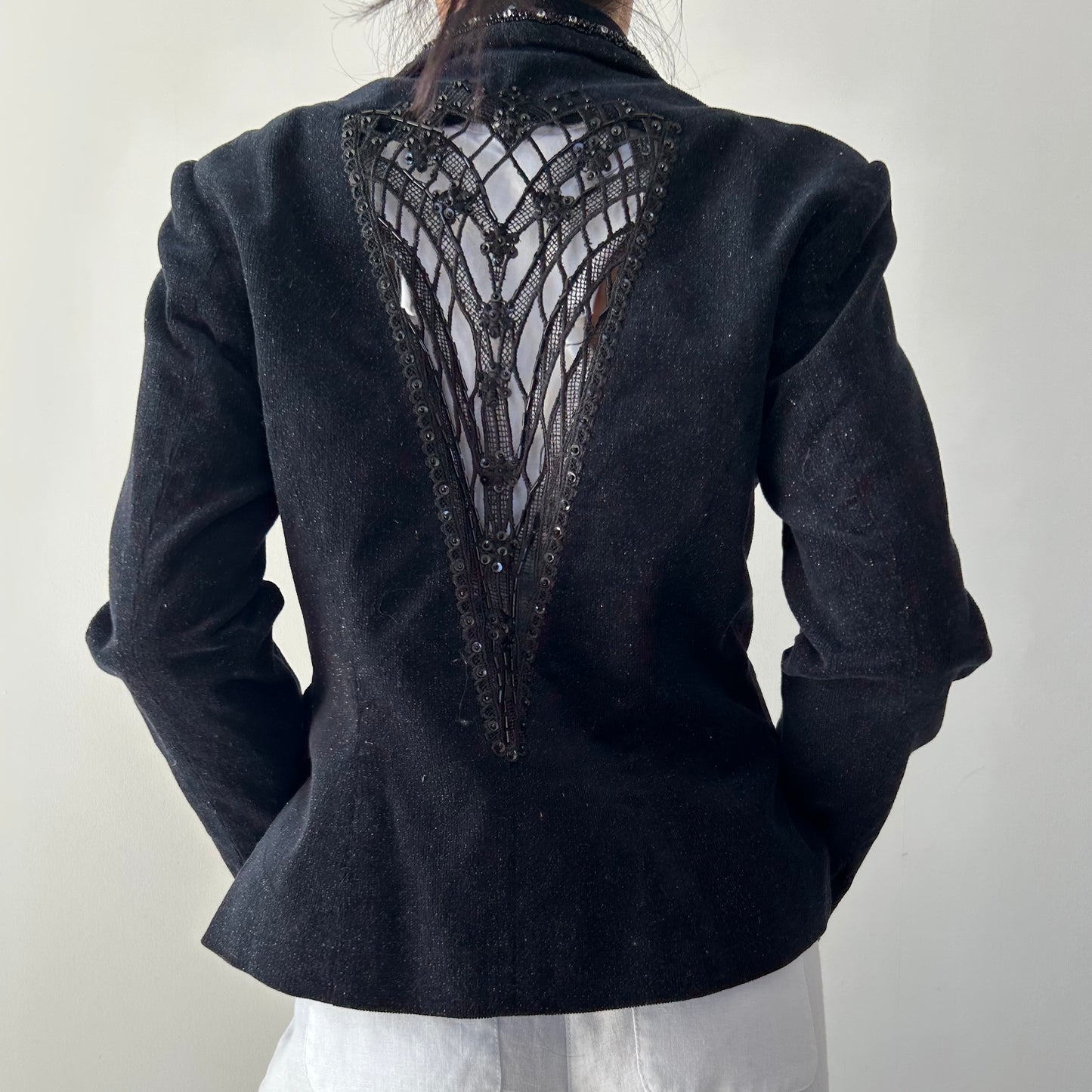 Black Embellished Corduroy Blazer - Small