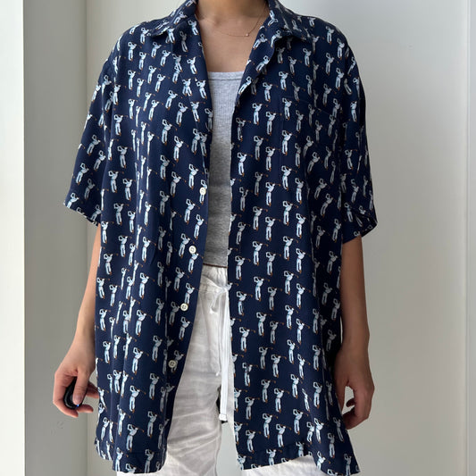 Vintage 1980s Polo Ralph Lauren Golfer Print Camp Shirt - Medium