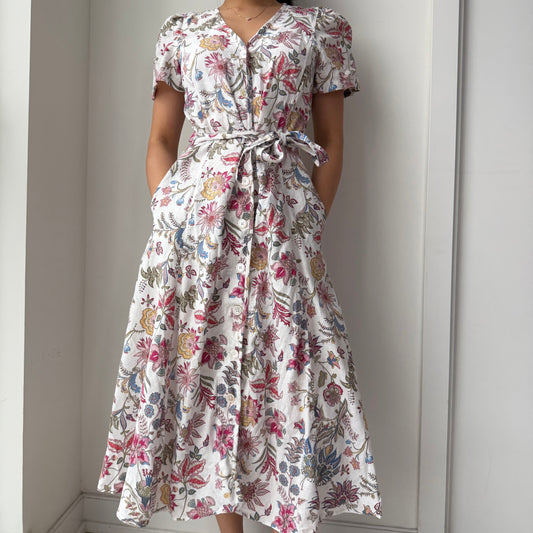 Polo Ralph Lauren White Floral Linen Dress - Medium