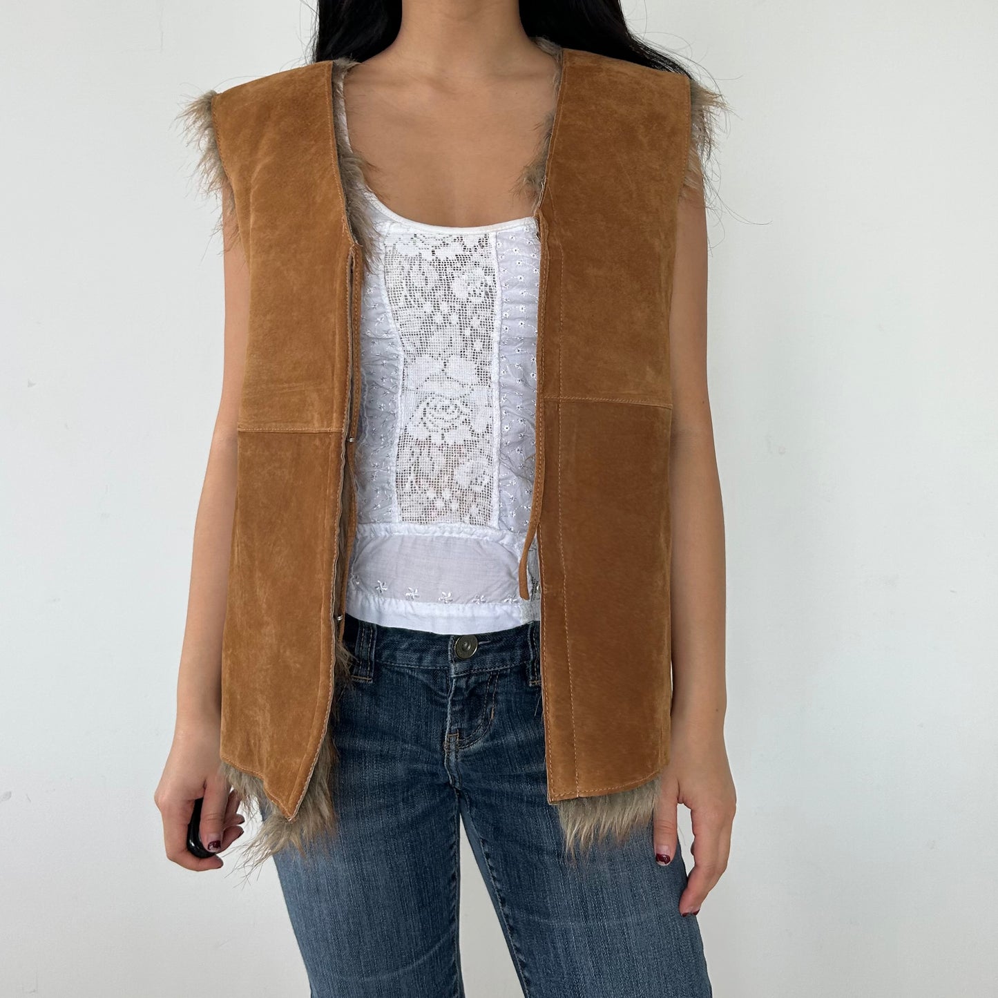 Genuine Suede and Faux Fur Lined Vest - Large