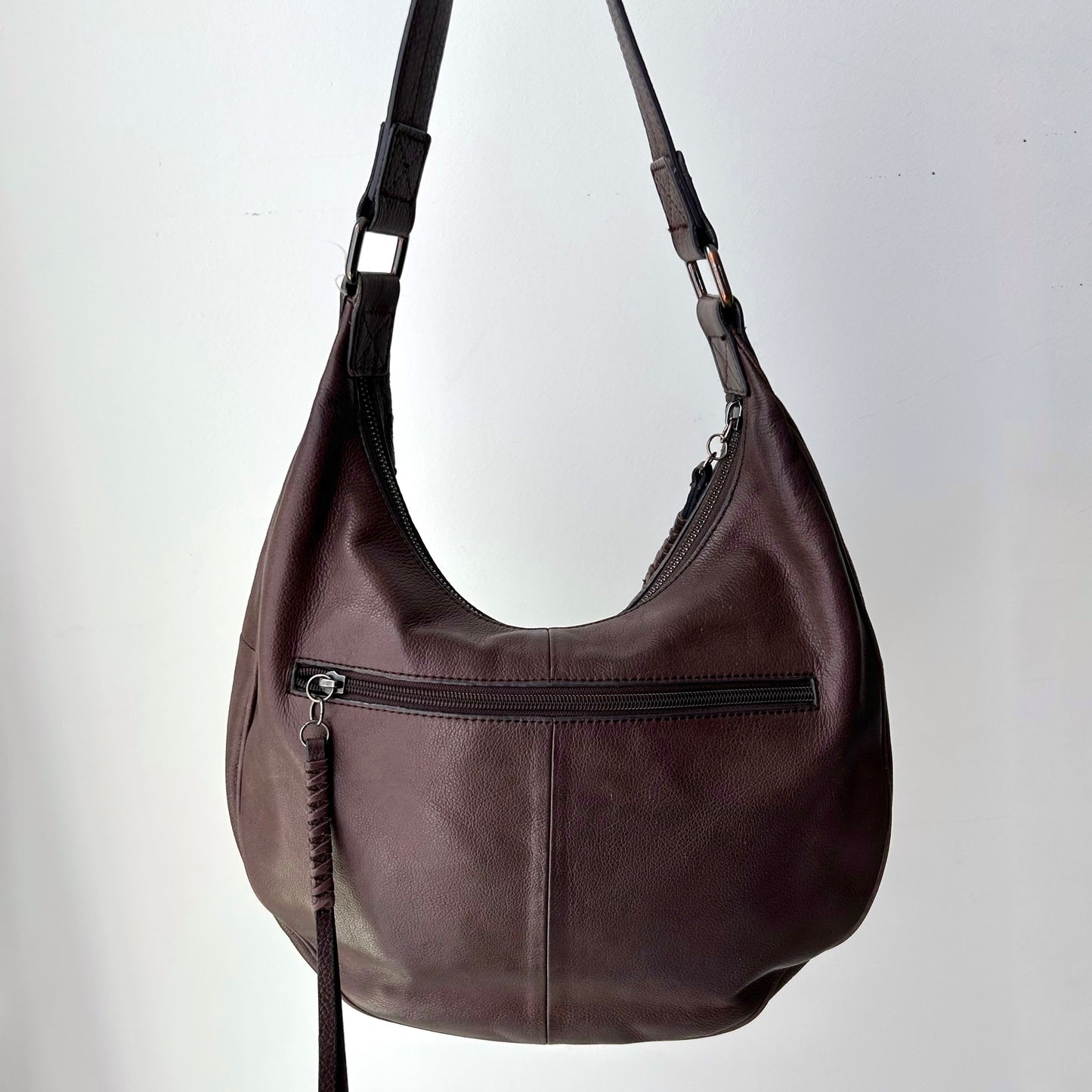 Danier Brown Embroidered Leather Hobo Bag